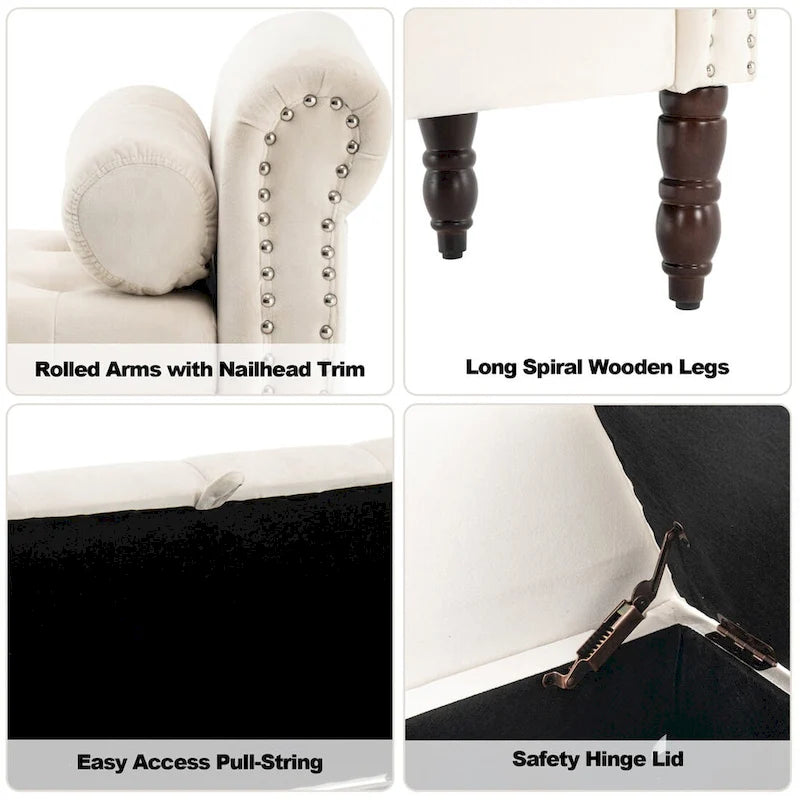 Banc de rangement ottoman avec accoudoirs arrondis