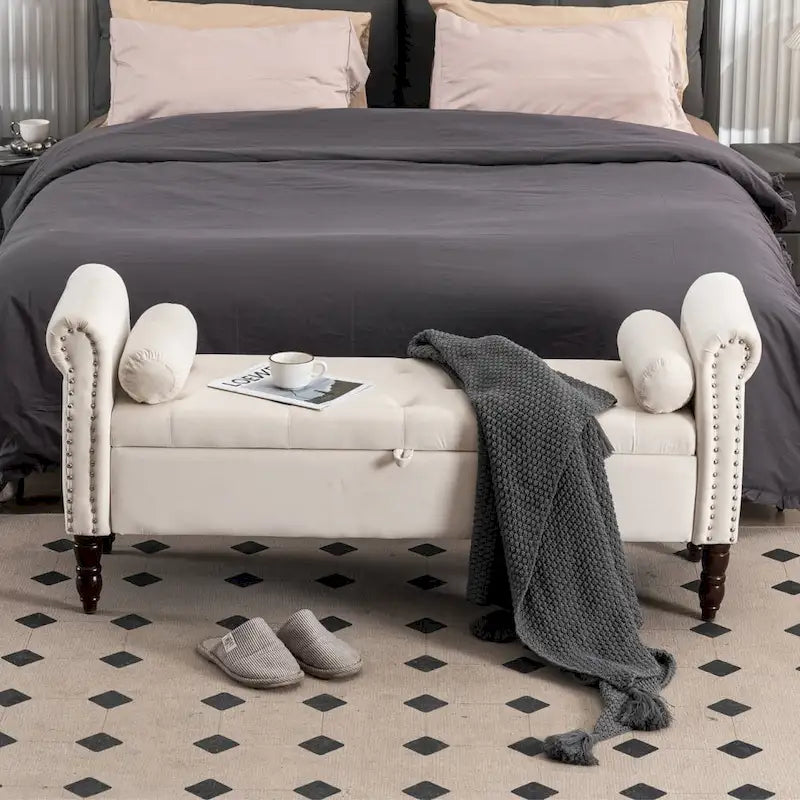 Banc de rangement ottoman avec accoudoirs arrondis
