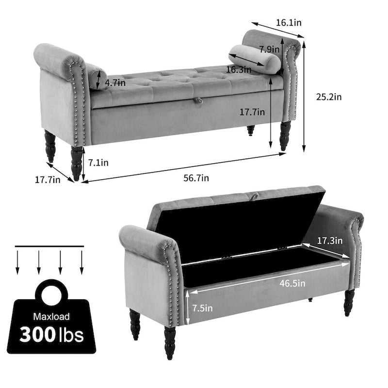 Banc de rangement ottoman avec accoudoirs arrondis