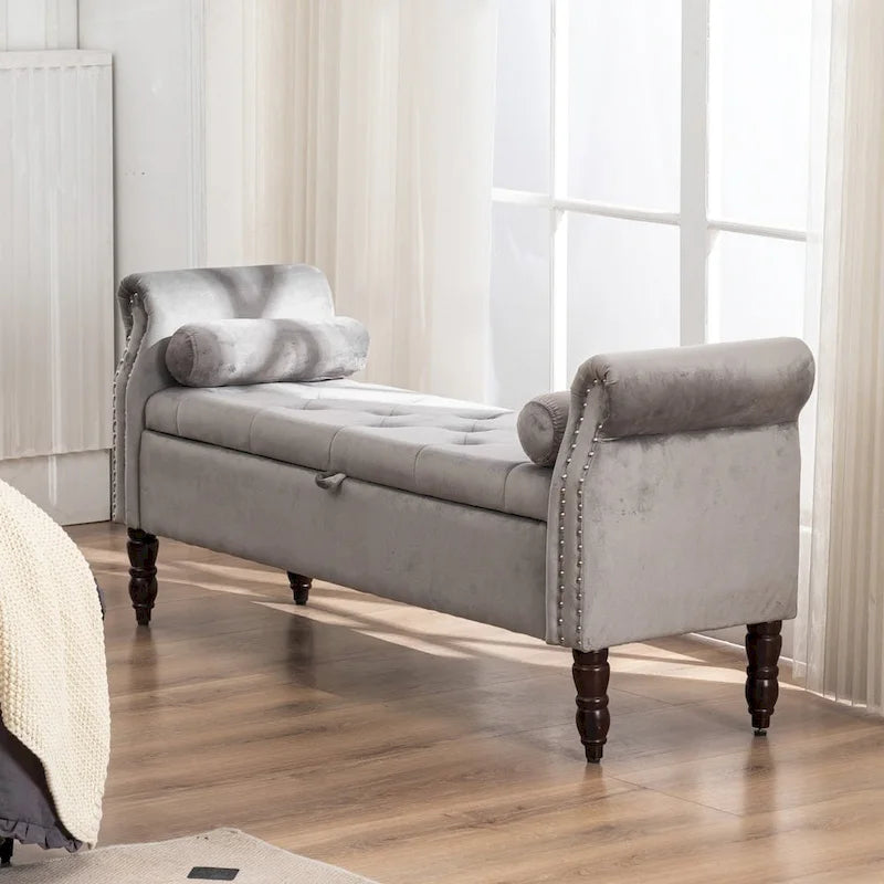 Banc de rangement ottoman avec accoudoirs arrondis