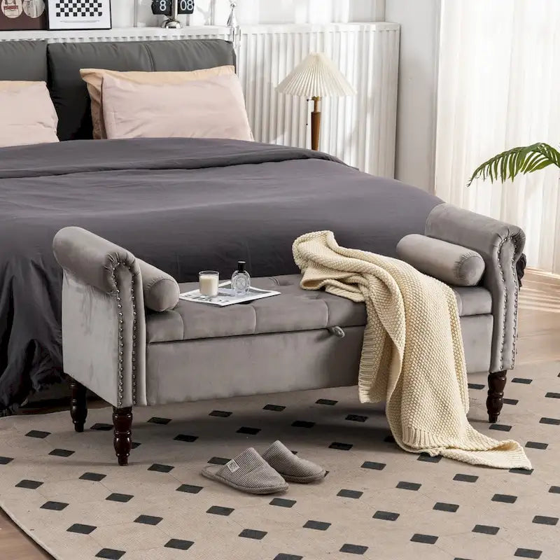 Banc de rangement ottoman avec accoudoirs arrondis