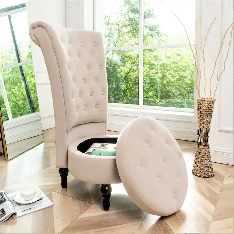 Chaise de coiffeuse à dossier haut en velours, largeur 50 cm