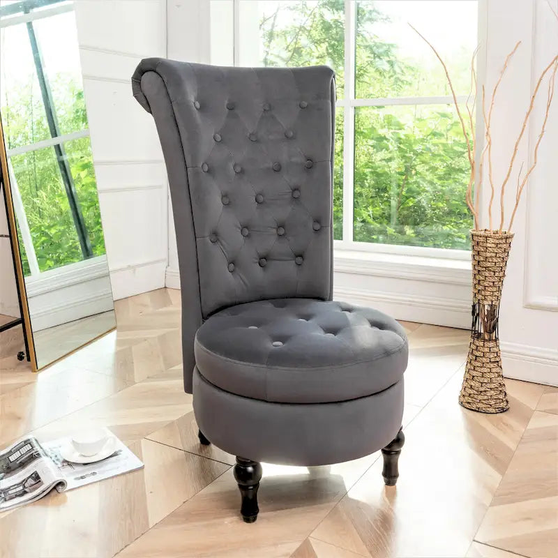 Chaise de coiffeuse à dossier haut en velours, largeur 50 cm