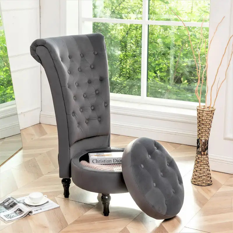 Chaise de coiffeuse à dossier haut en velours, largeur 50 cm