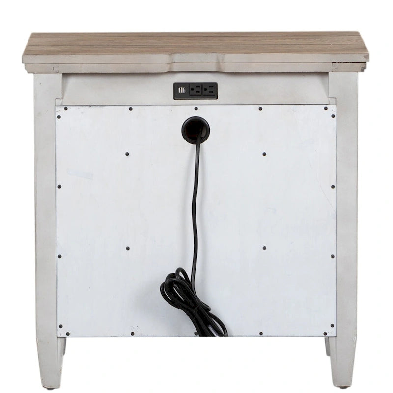 Table de chevet 1 tiroir blanc antique avec station de recharge