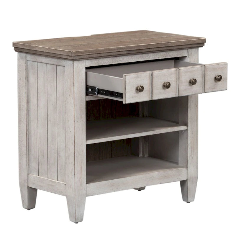 Table de chevet 1 tiroir blanc antique avec station de recharge