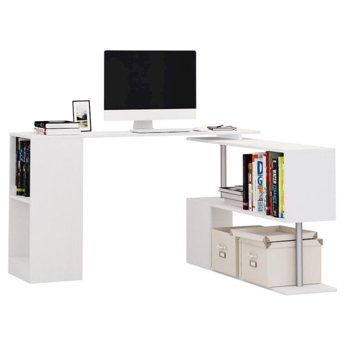 Bureau d'ordinateur d'angle rotatif de 55" : Poste de travail en L avec étagères de rangement