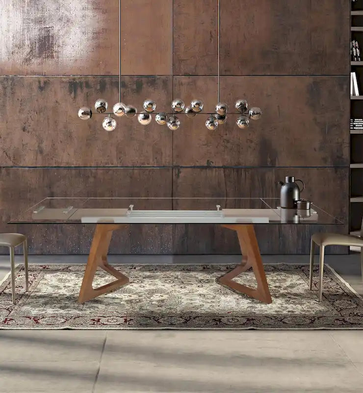 Davee Furniture transparent Glass Top with Wood Leg Extendable Dining Table - 63/94.5*35.43*29.53 inches