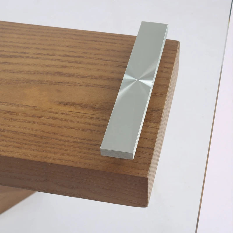Table à manger extensible avec plateau en verre transparent et pieds en bois - 63/94,5*35,43*29,53 pouces