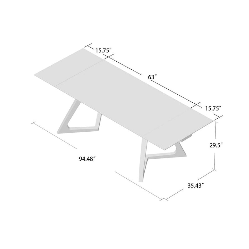 Table à manger extensible avec plateau en verre transparent et pieds en bois - 63/94,5*35,43*29,53 pouces