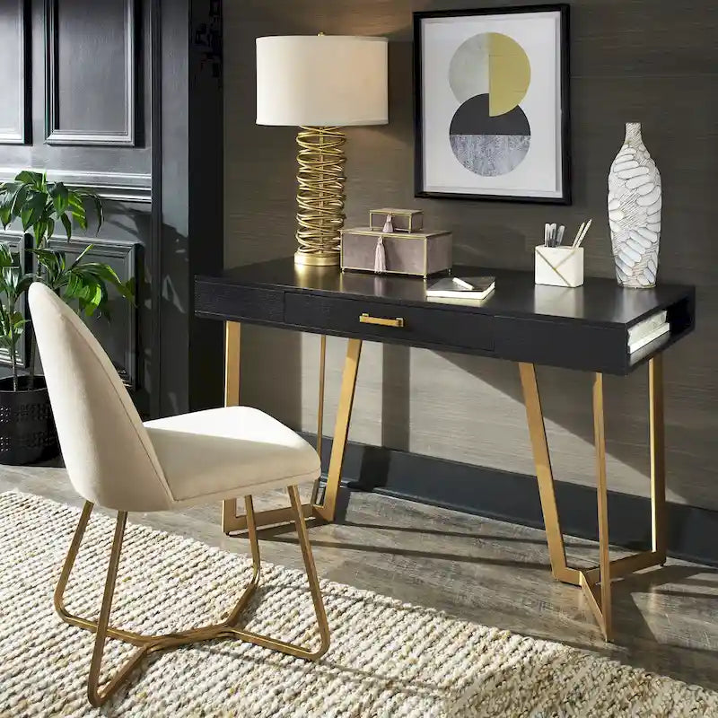 Bureau noir avec piètement en métal doré