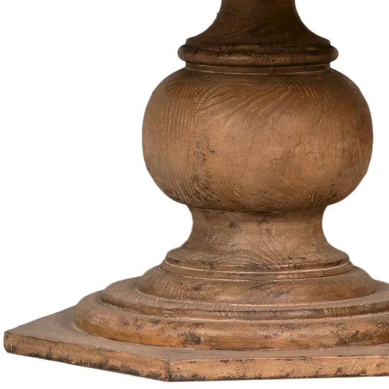 Table à manger ronde en pin récupéré de 59 pouces, style antique naturel, avec piédestal sculpté