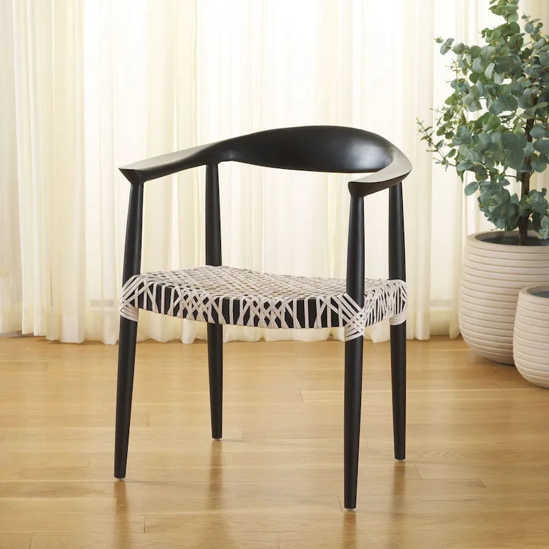 Chaise de salle à manger à accoudoirs tissée Rétro - 25L x 19P x 31H