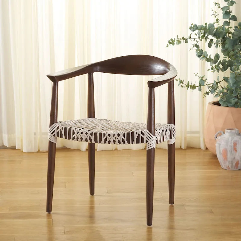 Chaise de salle à manger à accoudoirs tissée Rétro - 25L x 19P x 31H