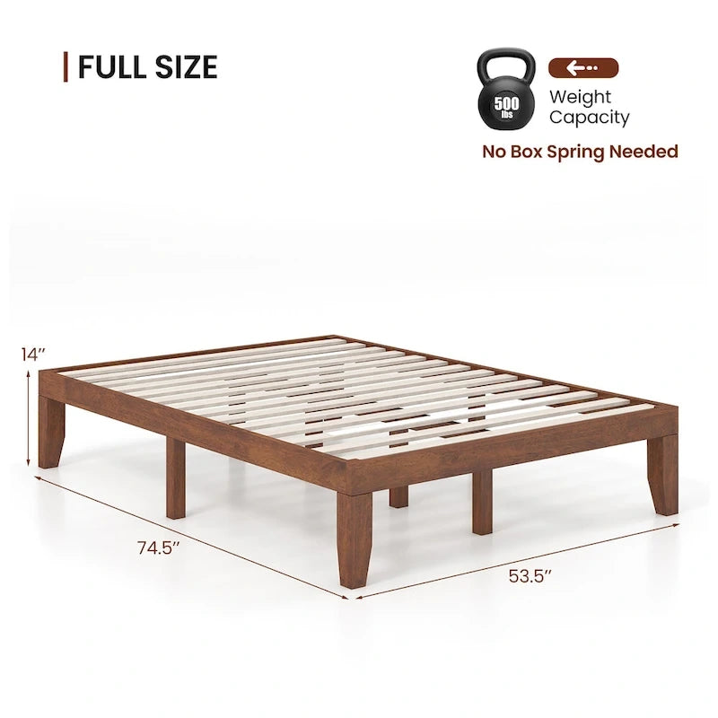 Cadre de lit plateforme en bois pleine taille 14" avec support de lattes robuste