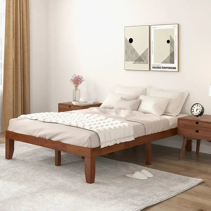 Cadre de lit plateforme en bois pleine taille 14" avec support de lattes robuste