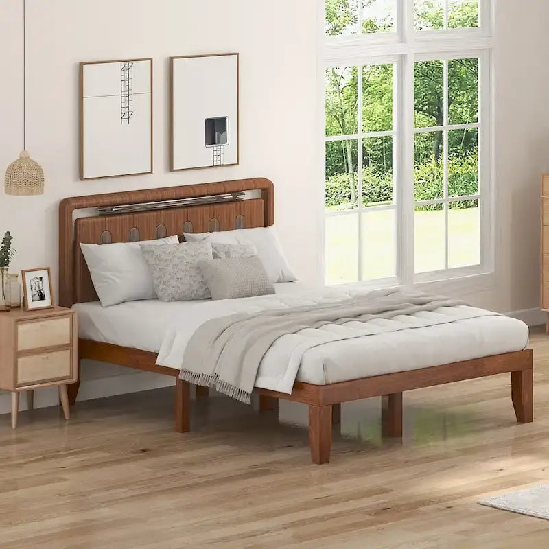 Cadre de lit plateforme en bois pleine taille 14" avec support de lattes robuste