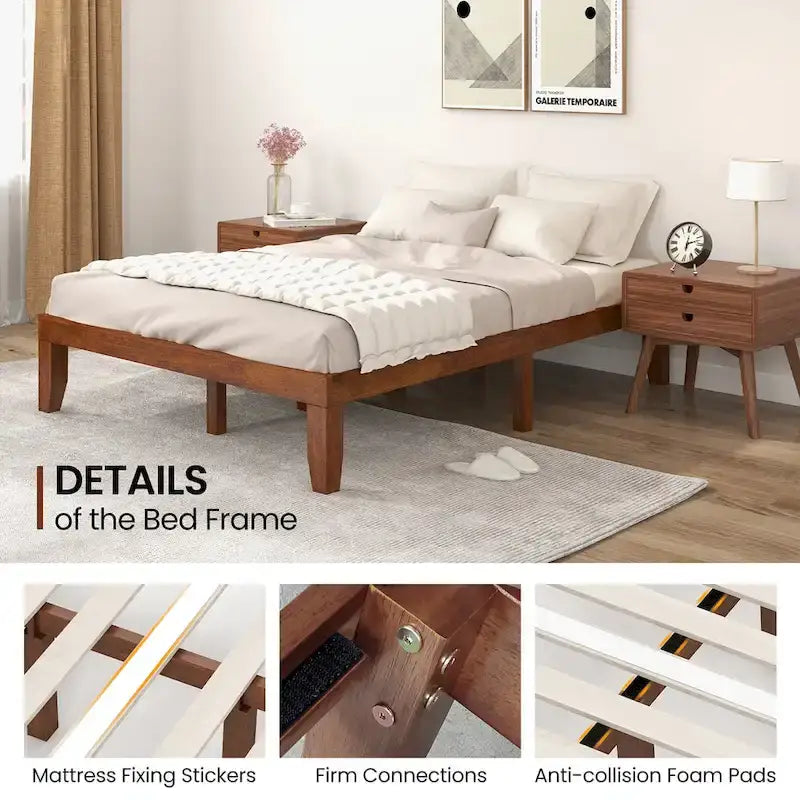Cadre de lit plateforme en bois pleine taille 14" avec support de lattes robuste