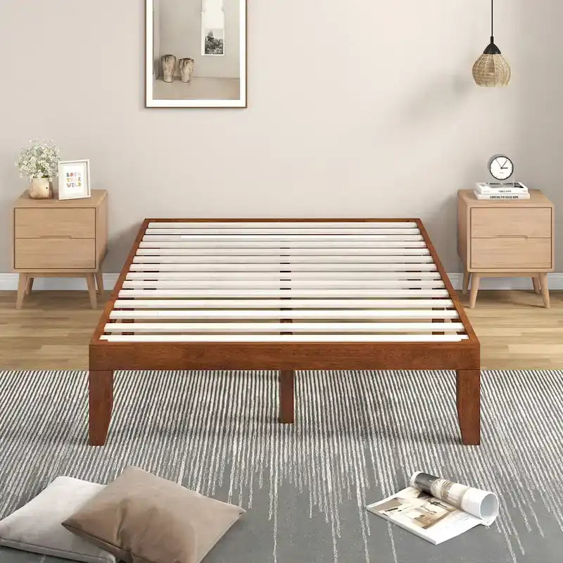 Cadre de lit plateforme en bois pleine taille 14" avec support de lattes robuste