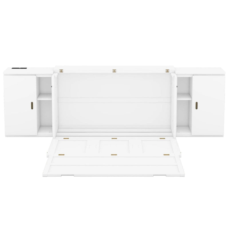Lit escamotable Queen Size avec étagères, armoires et ports USB