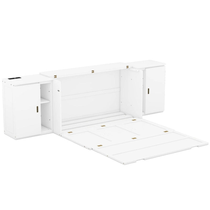 Lit escamotable Queen Size avec étagères, armoires et ports USB