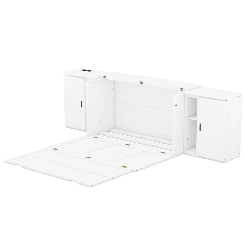 Lit escamotable Queen Size avec étagères, armoires et ports USB
