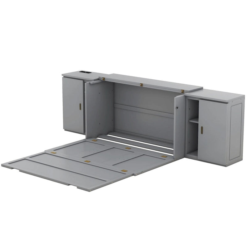 Lit escamotable Queen Size avec étagères, armoires et ports USB