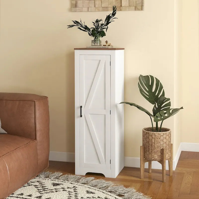 Meuble de rangement à 4 niveaux avec étagère réglable, porte de grange simple