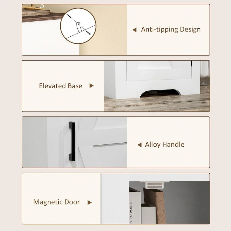Meuble de rangement à 4 niveaux avec étagère réglable, porte de grange simple