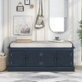 Banc de rangement avec 4 portes et étagères réglables, coussin amovible