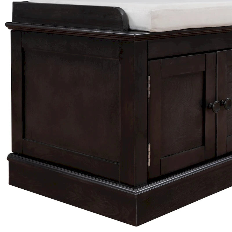 Banc de rangement avec 4 portes et étagères réglables, coussin amovible