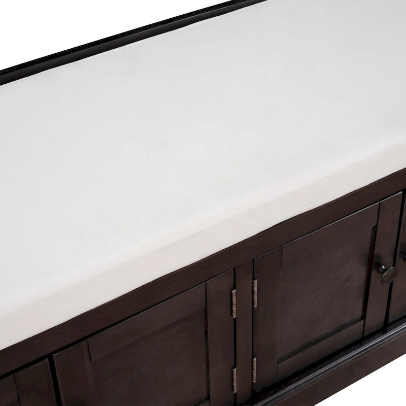 Banc de rangement avec 4 portes et étagères réglables, coussin amovible