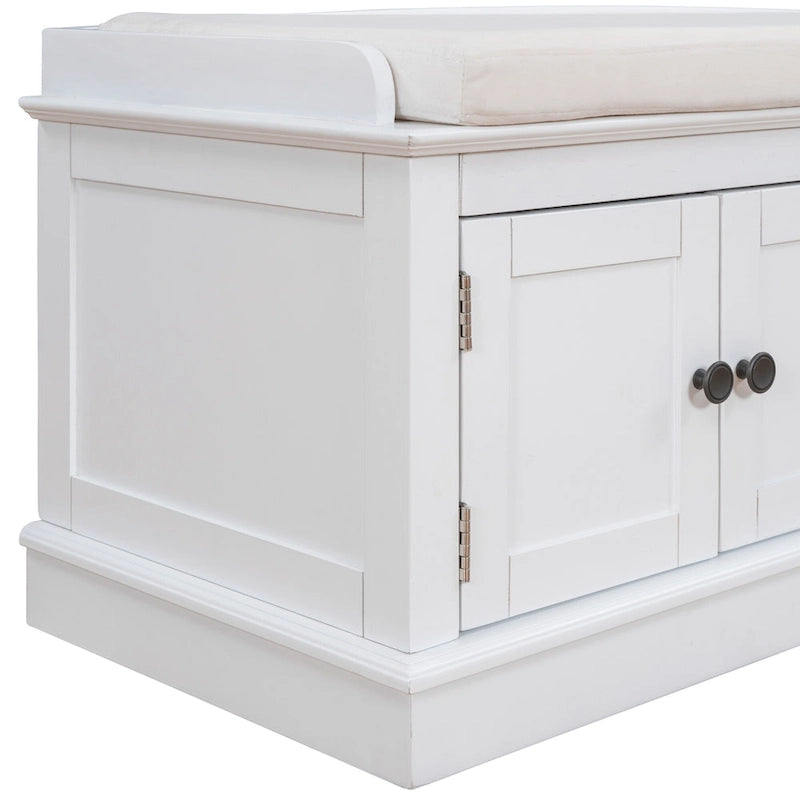 Banc de rangement avec 4 portes et étagères réglables, coussin amovible