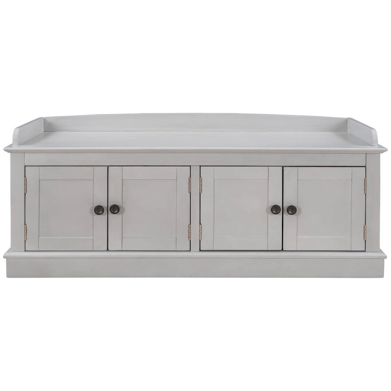 Banc de rangement avec 4 portes et étagères réglables, coussin amovible