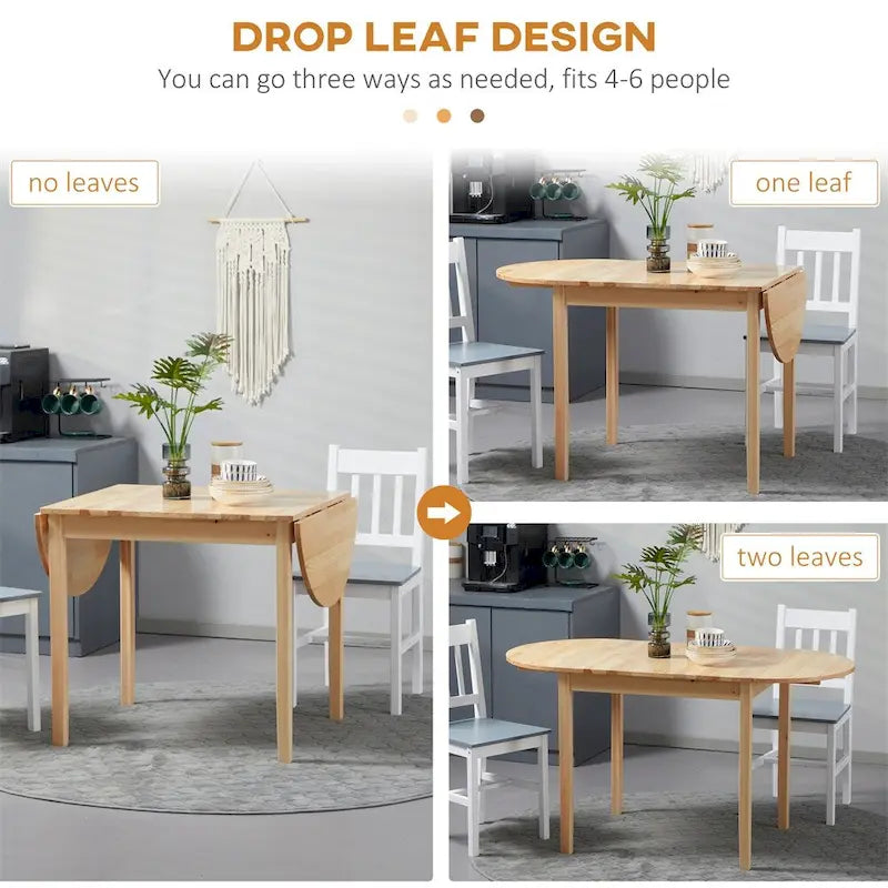 Table à manger pliante en bois massif à abattants de 55"