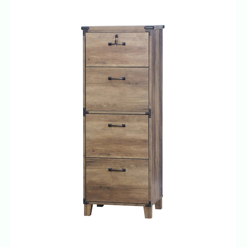 Meuble de classement latéral rustique en chêne 4 tiroirs style ferme