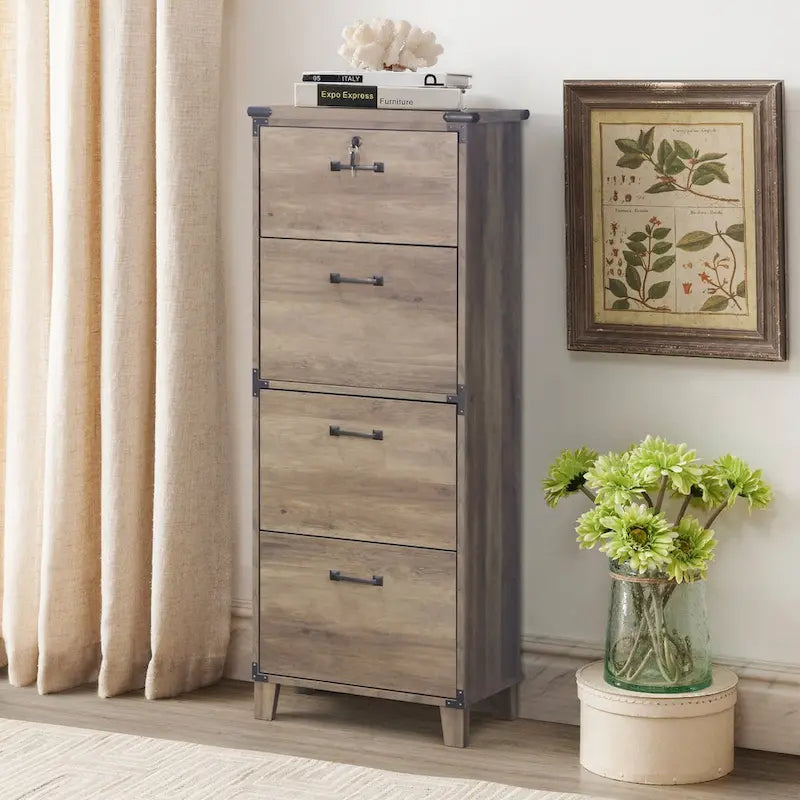 Oxford Farmhouse Rustic Oak 4-Drawer Lateral File