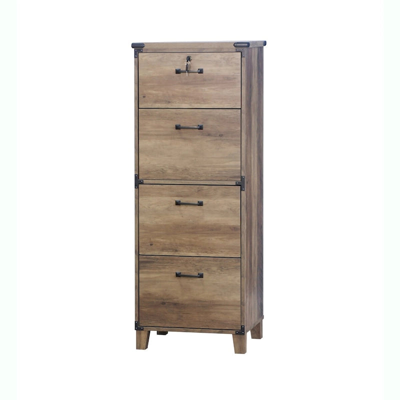 Meuble de classement latéral rustique en chêne 4 tiroirs style ferme