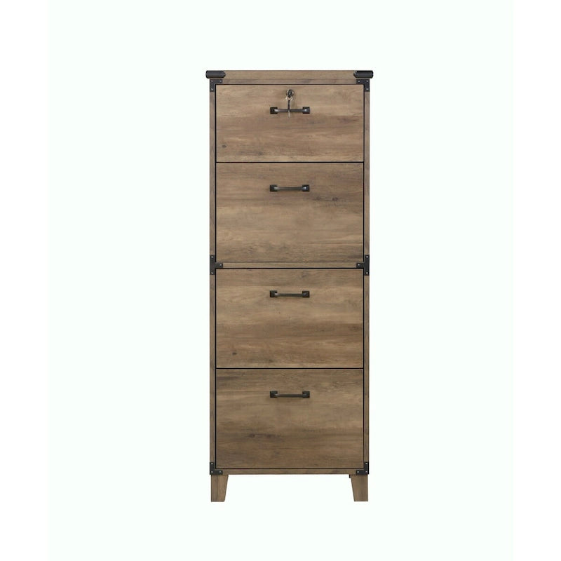 Meuble de classement latéral rustique en chêne 4 tiroirs style ferme