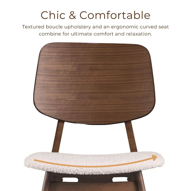 Chaise de salle à manger en noyer du milieu du siècle avec assise en bouclette