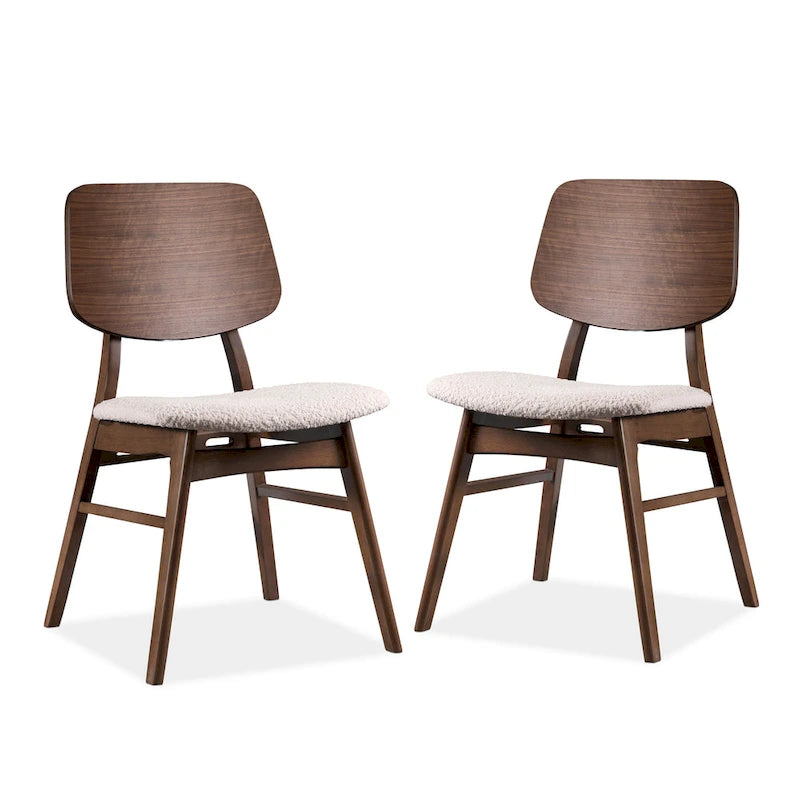 Chaise de salle à manger en noyer du milieu du siècle avec assise en bouclette