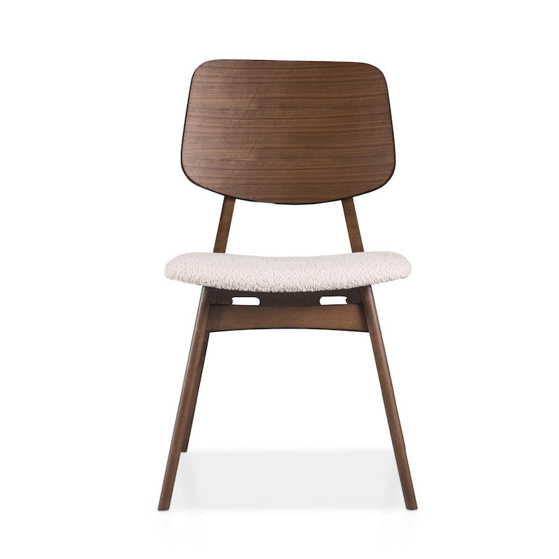 Chaise de salle à manger en noyer du milieu du siècle avec assise en bouclette