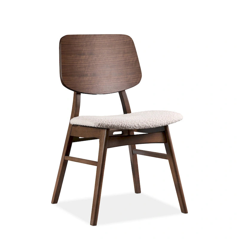 Chaise de salle à manger en noyer du milieu du siècle avec assise en bouclette