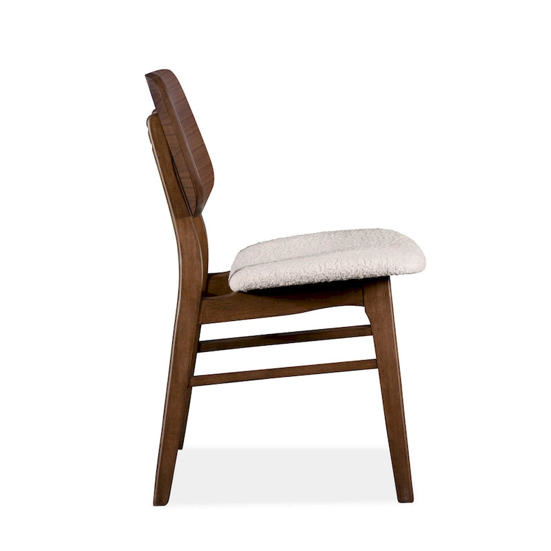 Chaise de salle à manger en noyer du milieu du siècle avec assise en bouclette