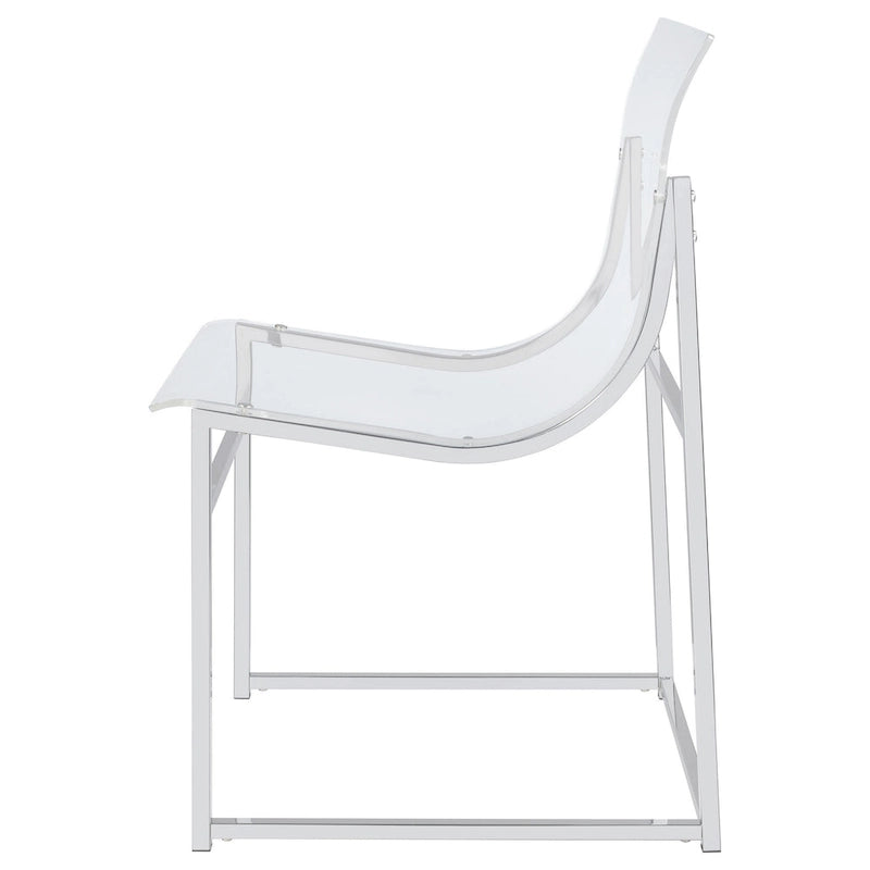 Chaise de salle à manger de 18 pouces, siège incurvé en acrylique transparent, chrome