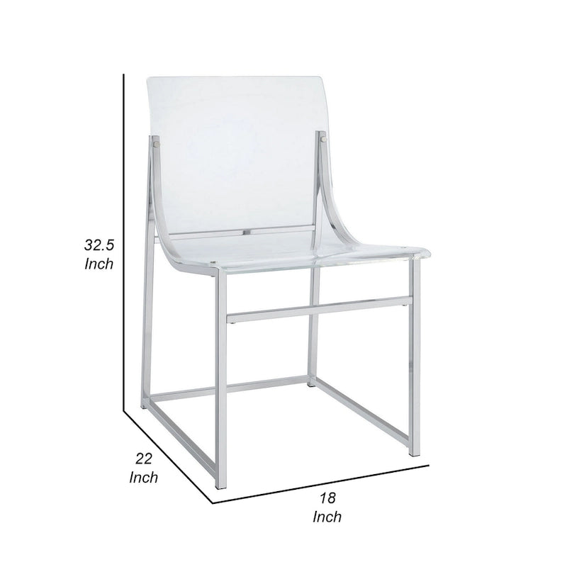 Chaise de salle à manger de 18 pouces, siège incurvé en acrylique transparent, chrome