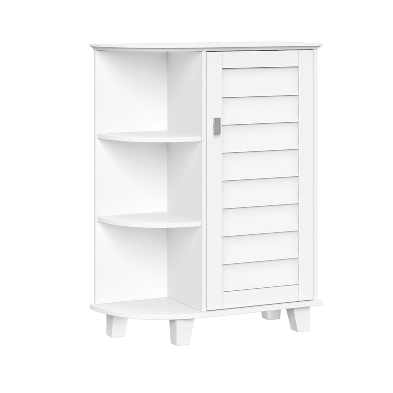 Meuble de rangement bas à porte unique et étagères latérales - Blanc