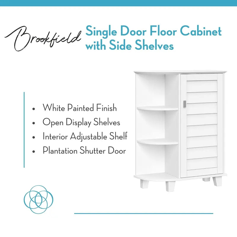 Meuble de rangement bas à porte unique et étagères latérales - Blanc