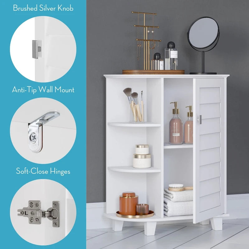 Meuble de rangement bas à porte unique et étagères latérales - Blanc