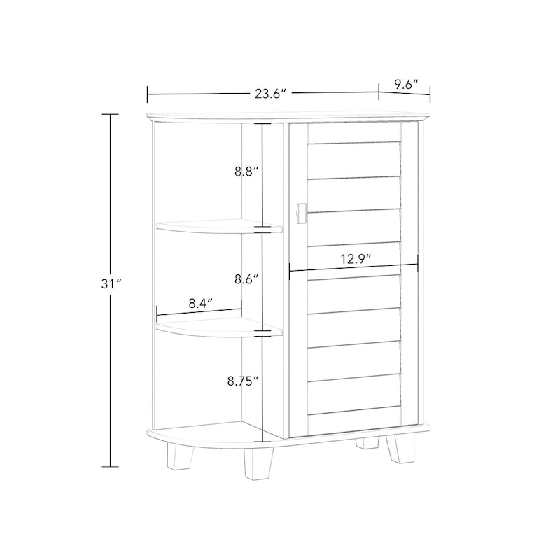 Meuble de rangement bas à porte unique et étagères latérales - Blanc